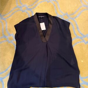 Vince Navy Blue Women's Blouse with Black Trim